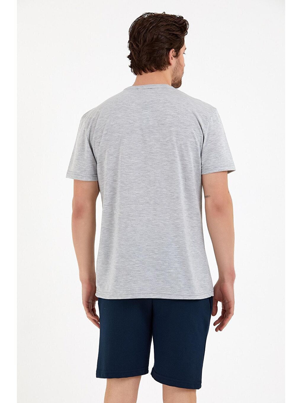 Gri Erkek Bisiklet Yaka Regular Fit Garnili Tişort SPR22TS111-3