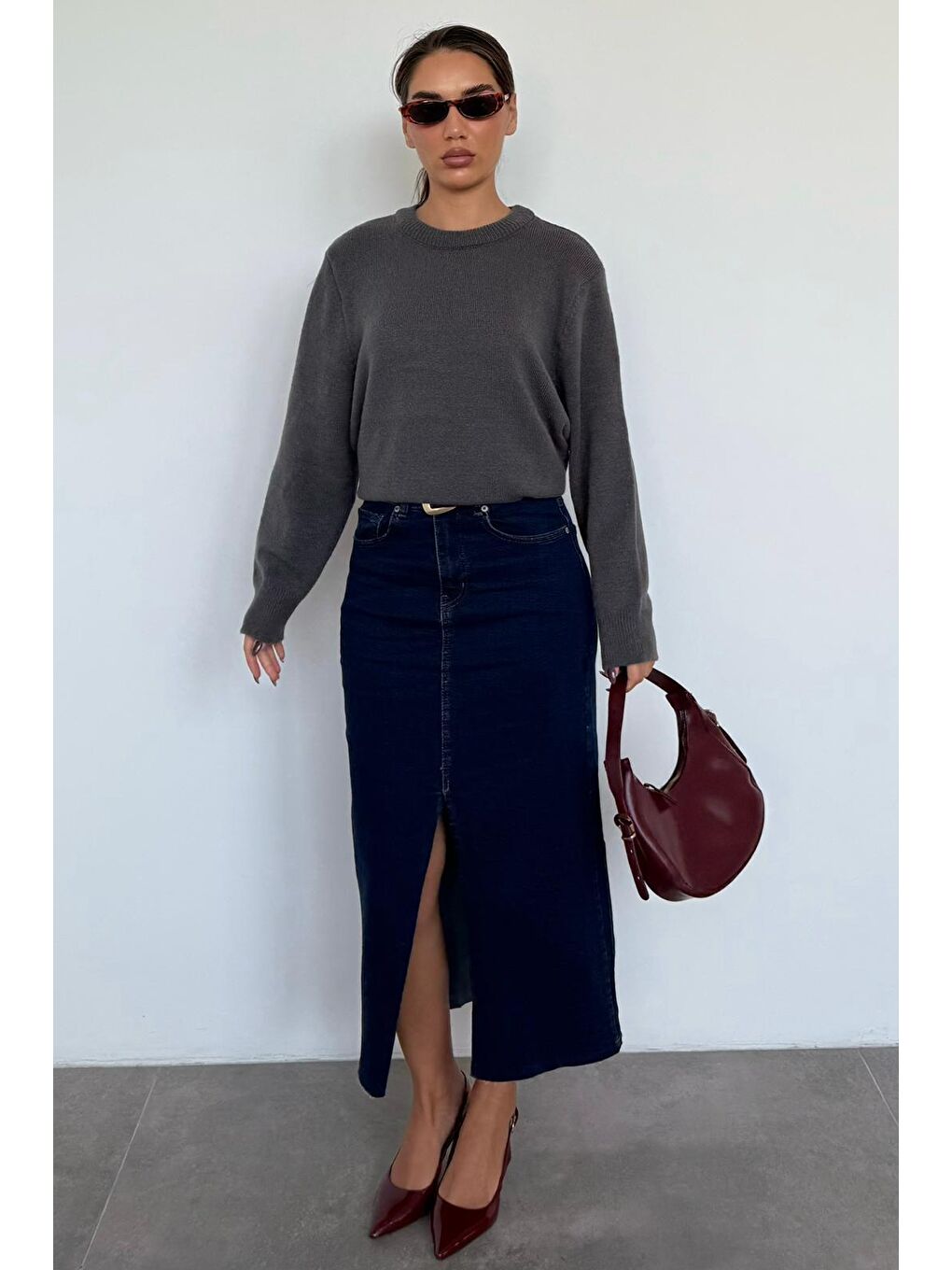 Antrasit Bisiklet Yaka Kadın Triko Kazak Mg2494-7