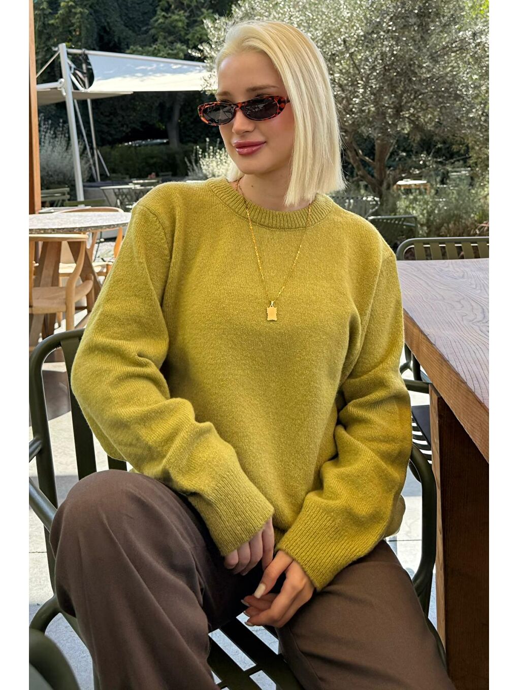 Yeşil Bisiklet Yaka Kadın Triko Kazak Mg2494-8