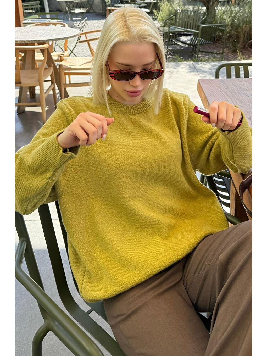 Yeşil Bisiklet Yaka Kadın Triko Kazak Mg2494-9