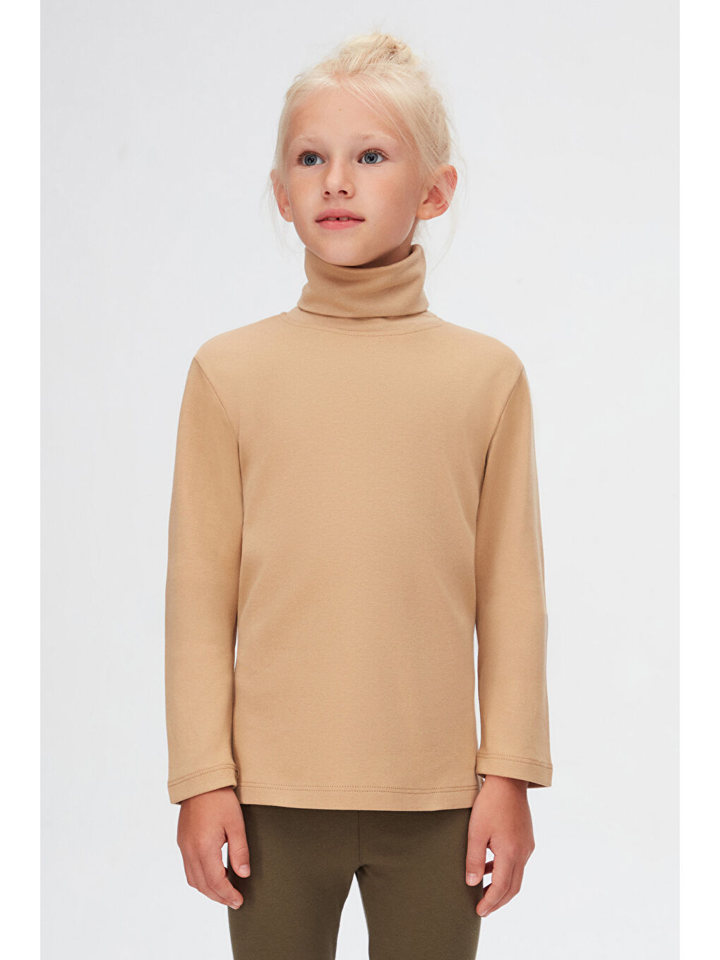 Kahverengi Sütlü Kahve Kız Çocuk Tam Balıkçı Uzun Kol Tişört-1