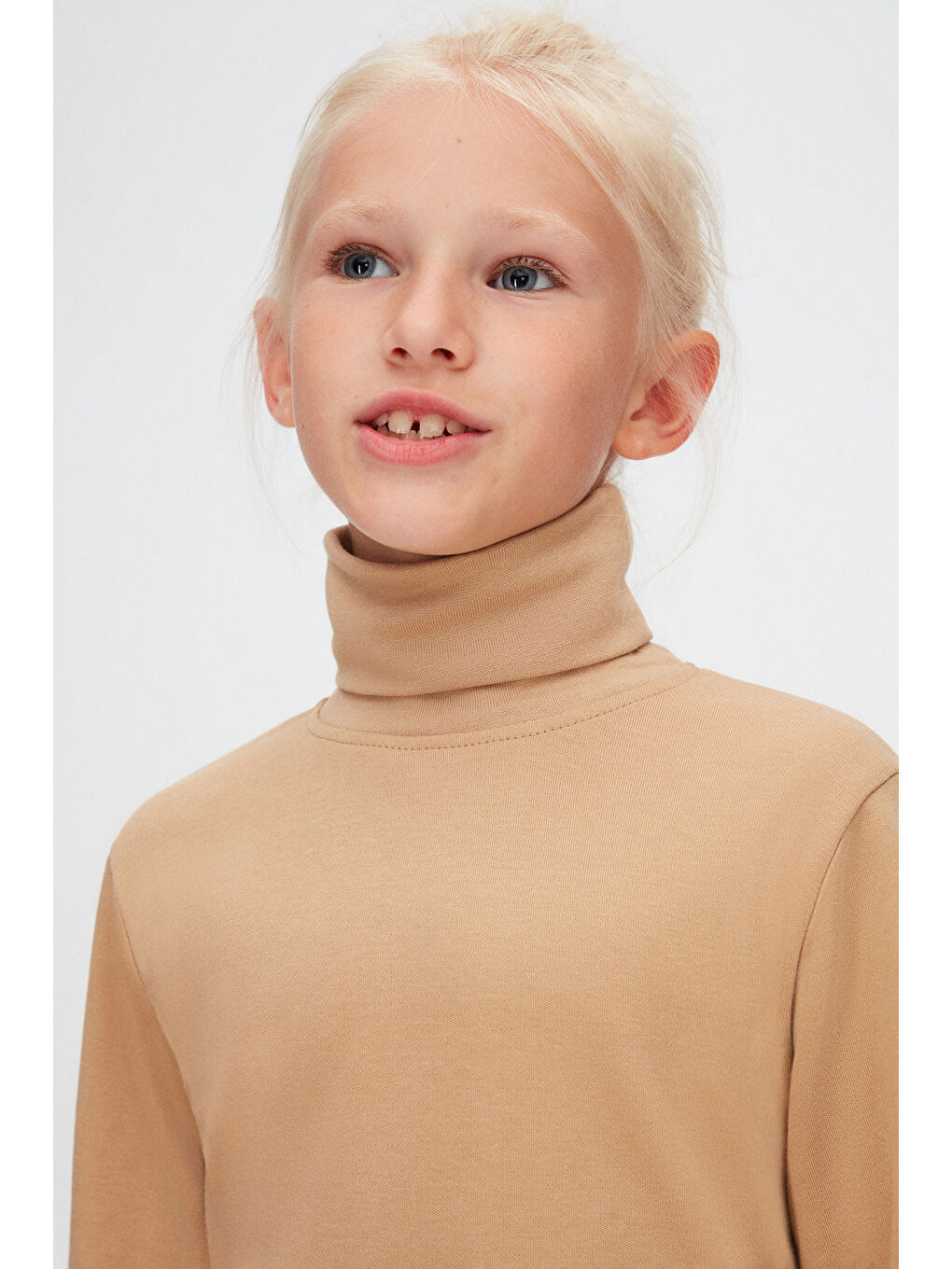 Kahverengi Sütlü Kahve Kız Çocuk Tam Balıkçı Uzun Kol Tişört-2