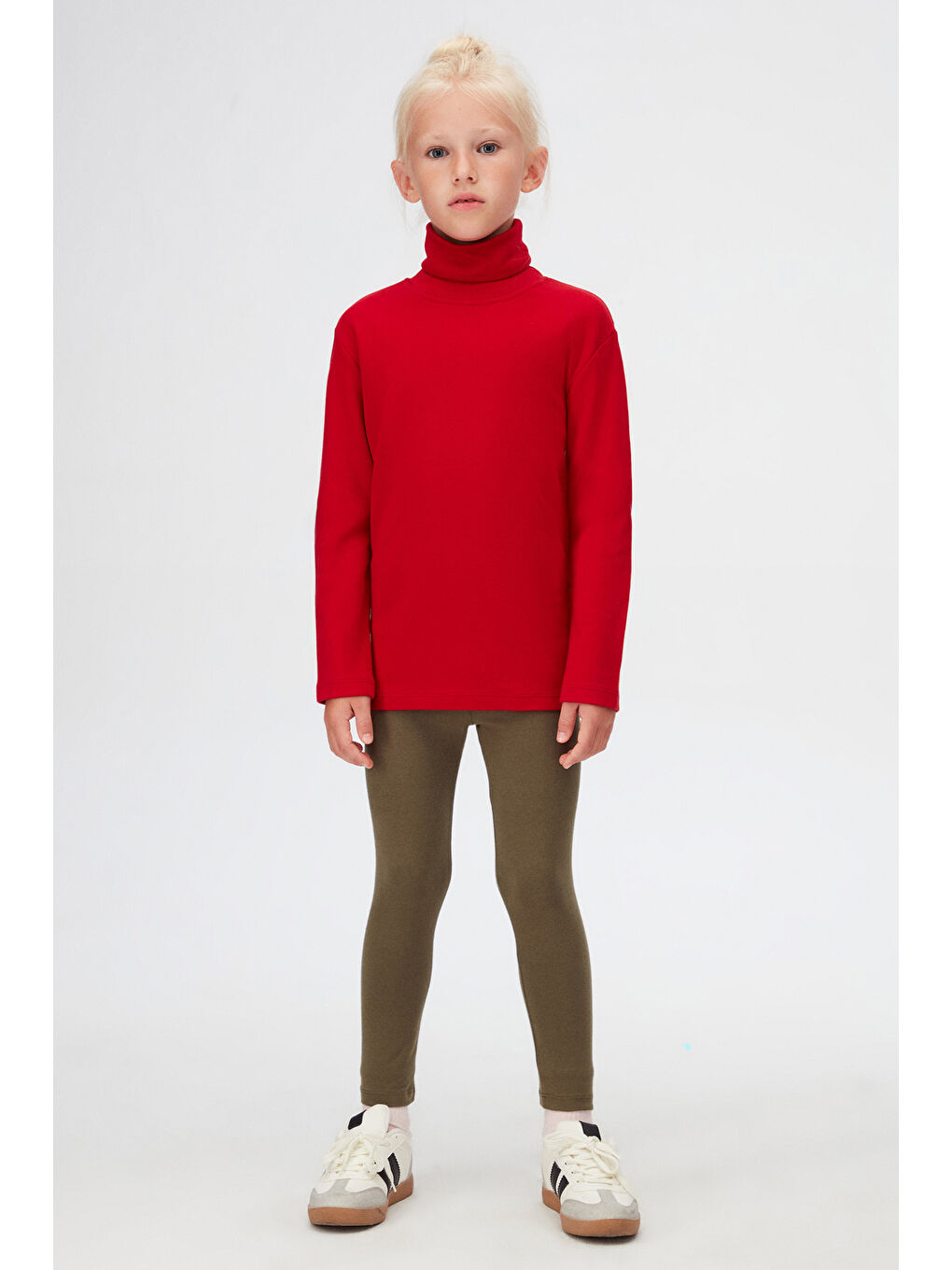 Kırmızı Basic Kışlık Tam Balıkçı Yaka Uzun Kollu Kız Çocuk Tişört
