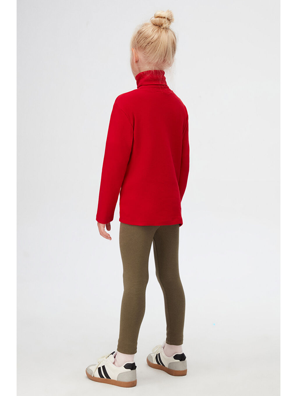 Kırmızı Basic Kışlık Tam Balıkçı Yaka Uzun Kollu Kız Çocuk Tişört-3