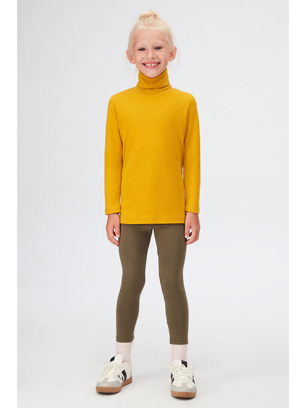 Sarı Hardal Kız Çocuk Tam Balıkçı Uzun Kol Tişört