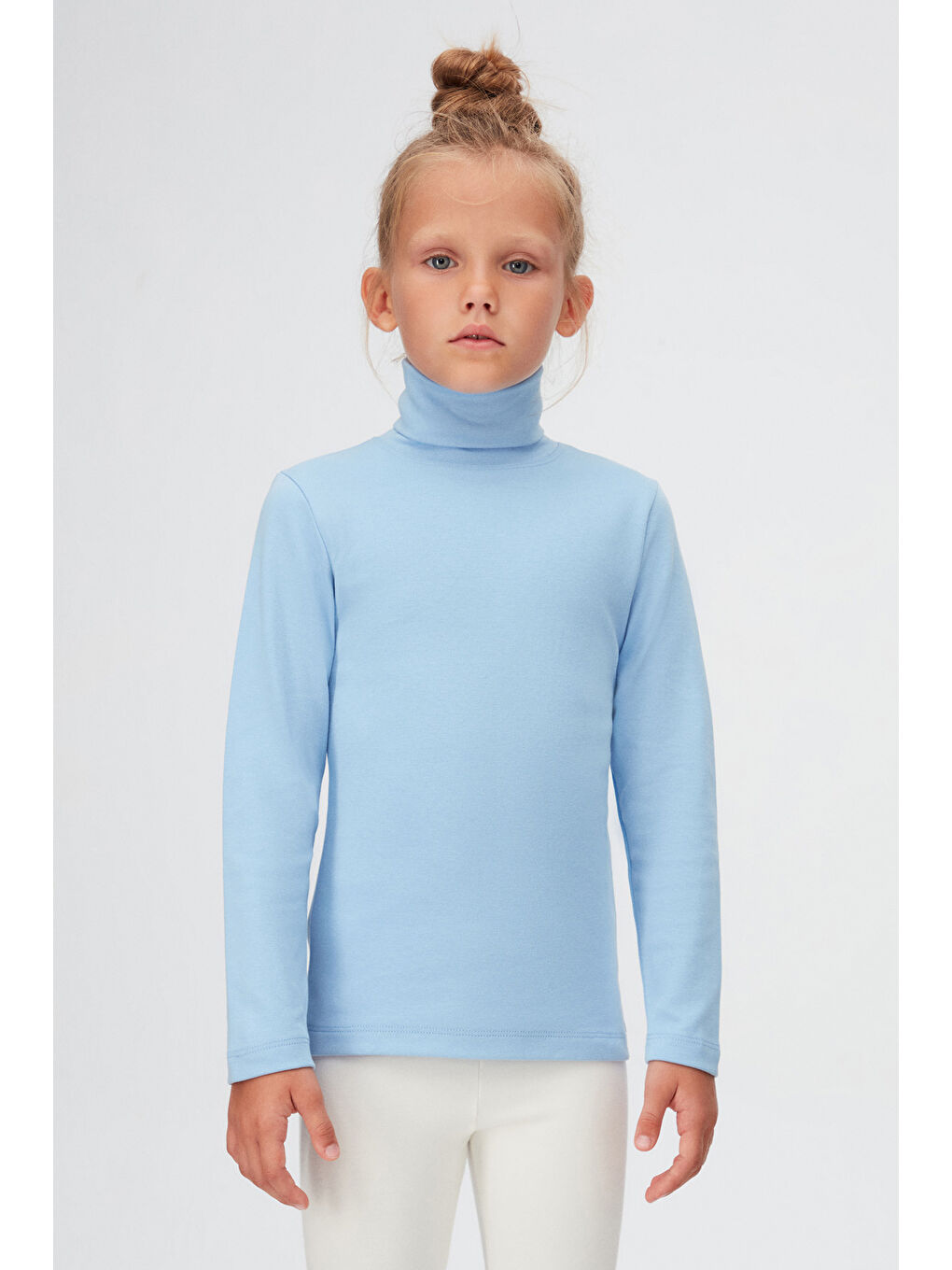 Koyu Mavi Basic Kışlık Tam Balıkçı Yaka Uzun Kollu Kız Çocuk Tişört-1