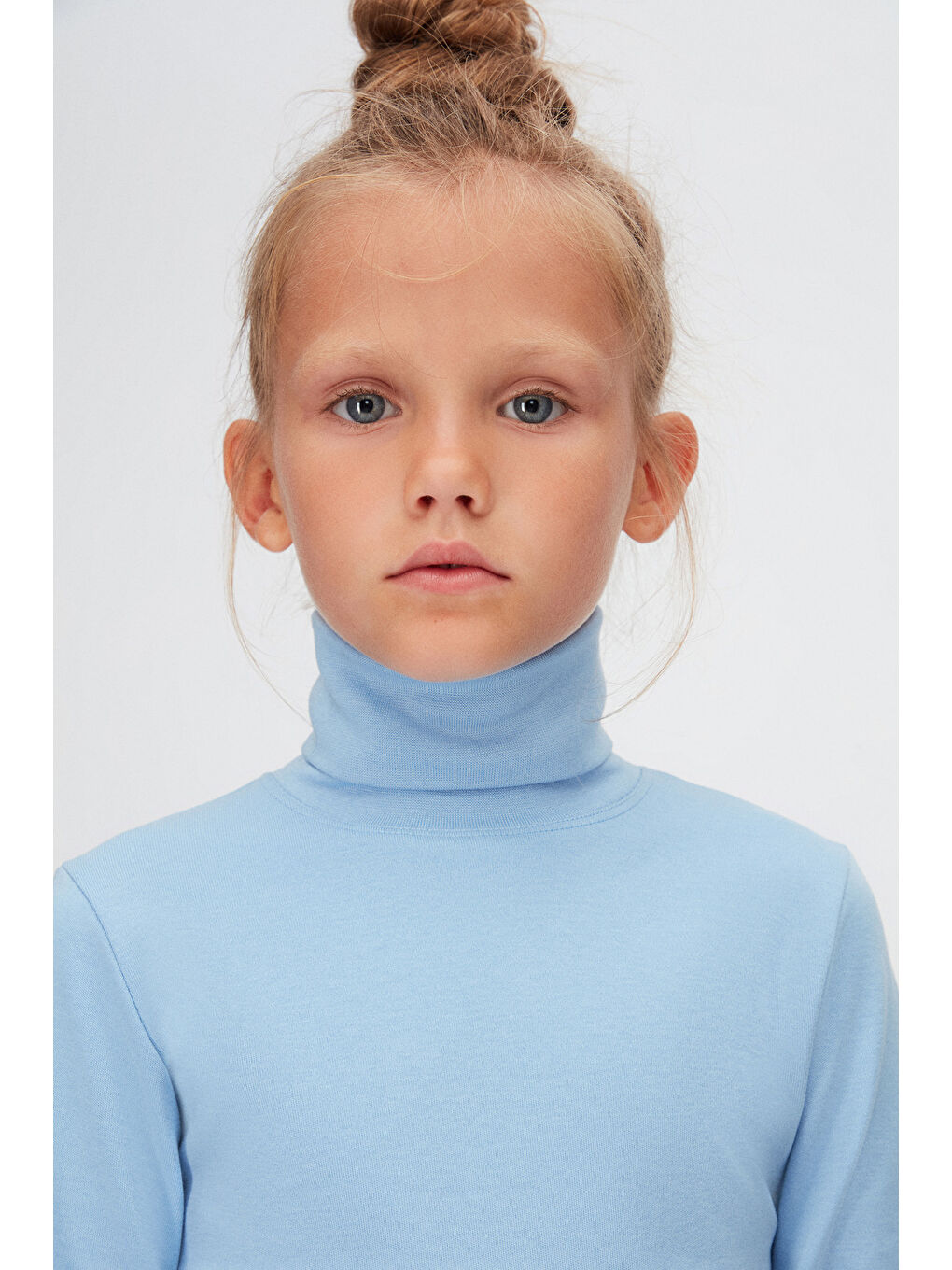Koyu Mavi Basic Kışlık Tam Balıkçı Yaka Uzun Kollu Kız Çocuk Tişört-2