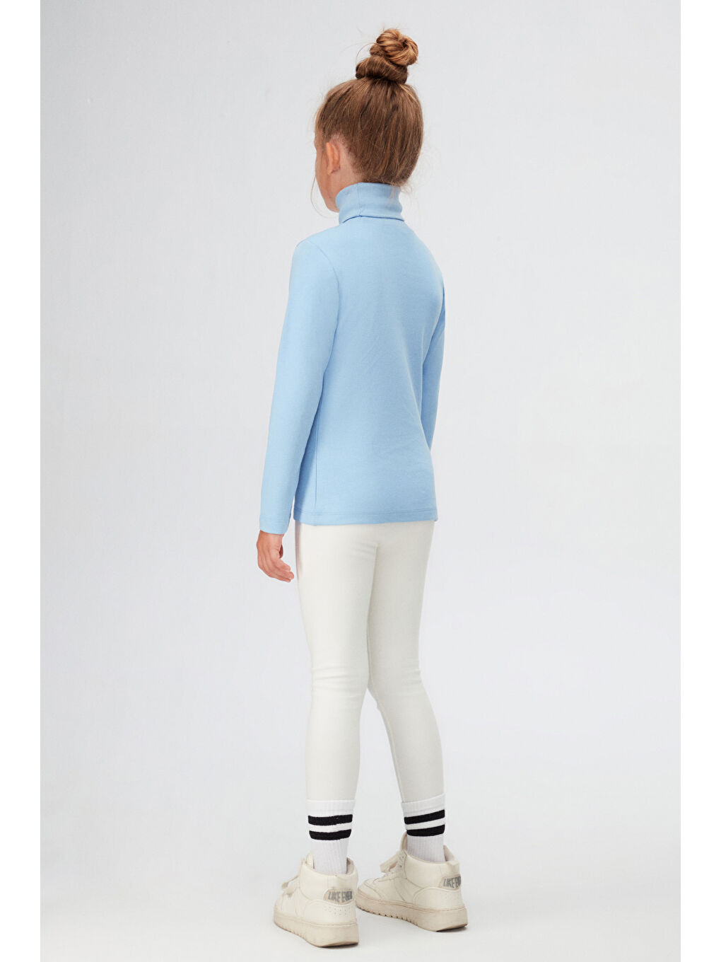 Koyu Mavi Basic Kışlık Tam Balıkçı Yaka Uzun Kollu Kız Çocuk Tişört-3