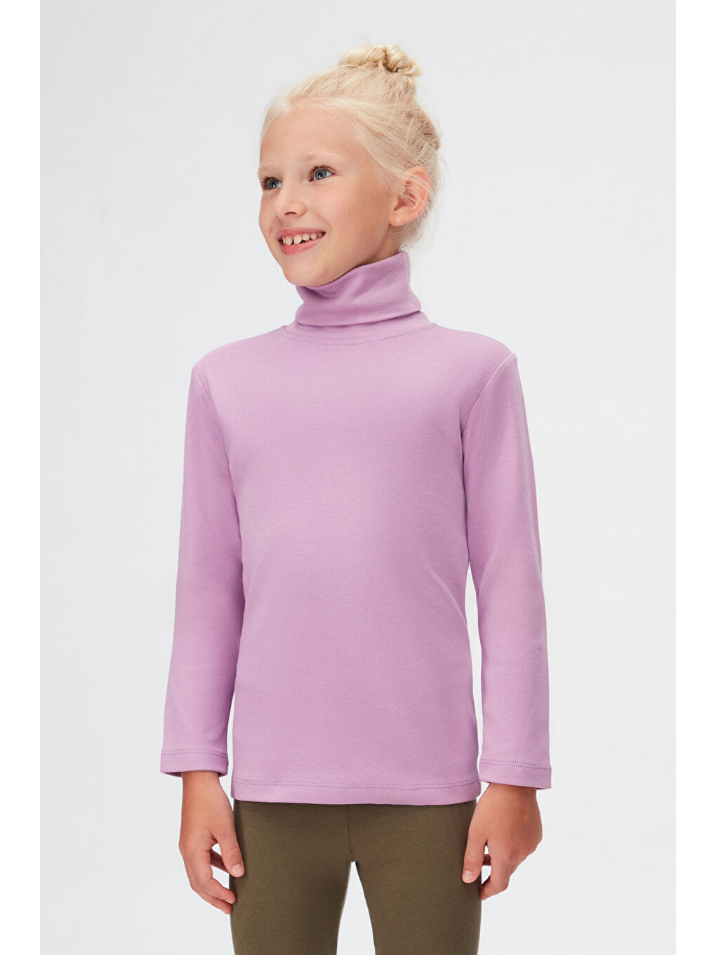 Lila Basic Kışlık Tam Balıkçı Yaka Uzun Kollu Kız Çocuk Tişört-1