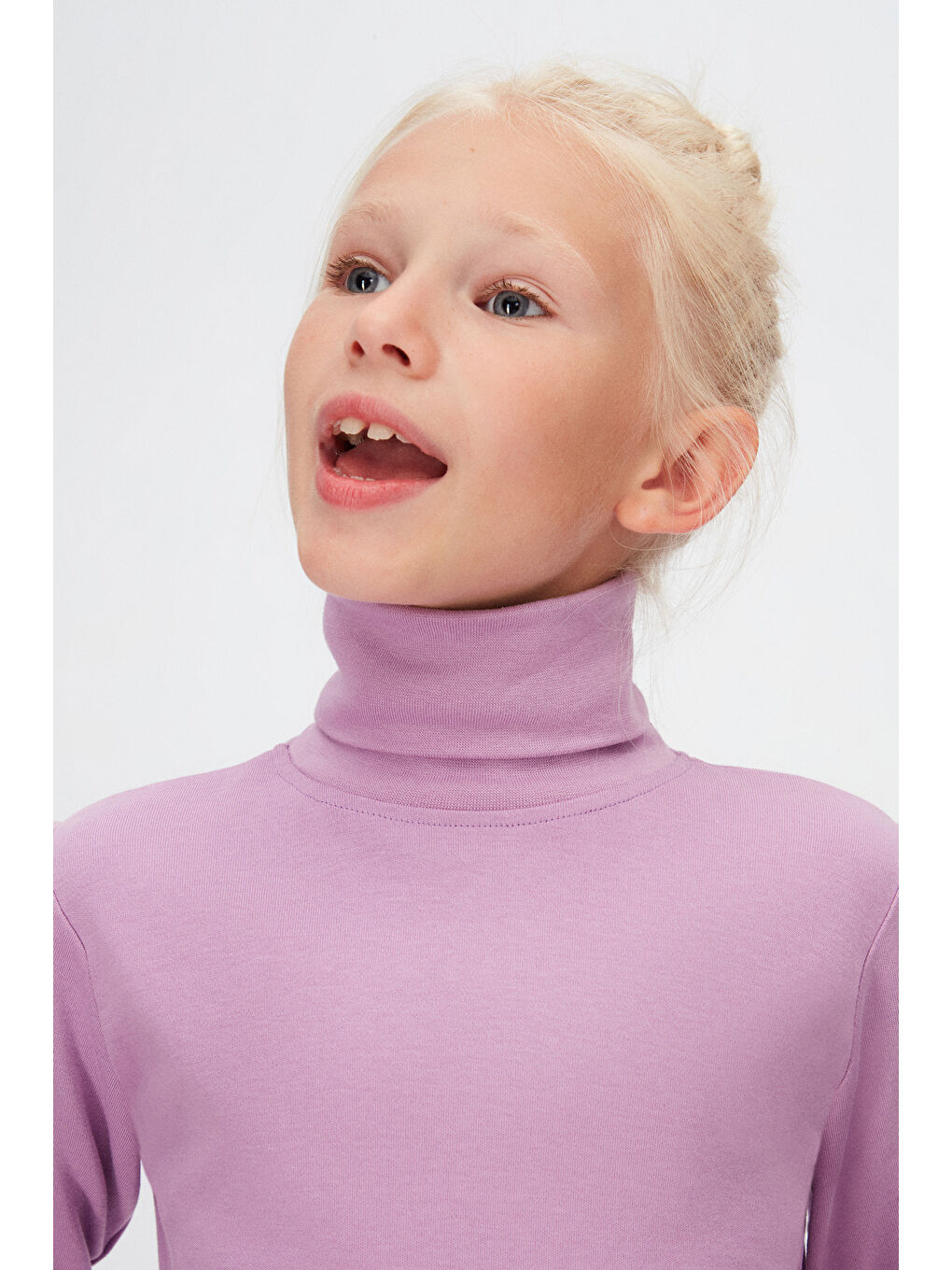 Lila Basic Kışlık Tam Balıkçı Yaka Uzun Kollu Kız Çocuk Tişört-2