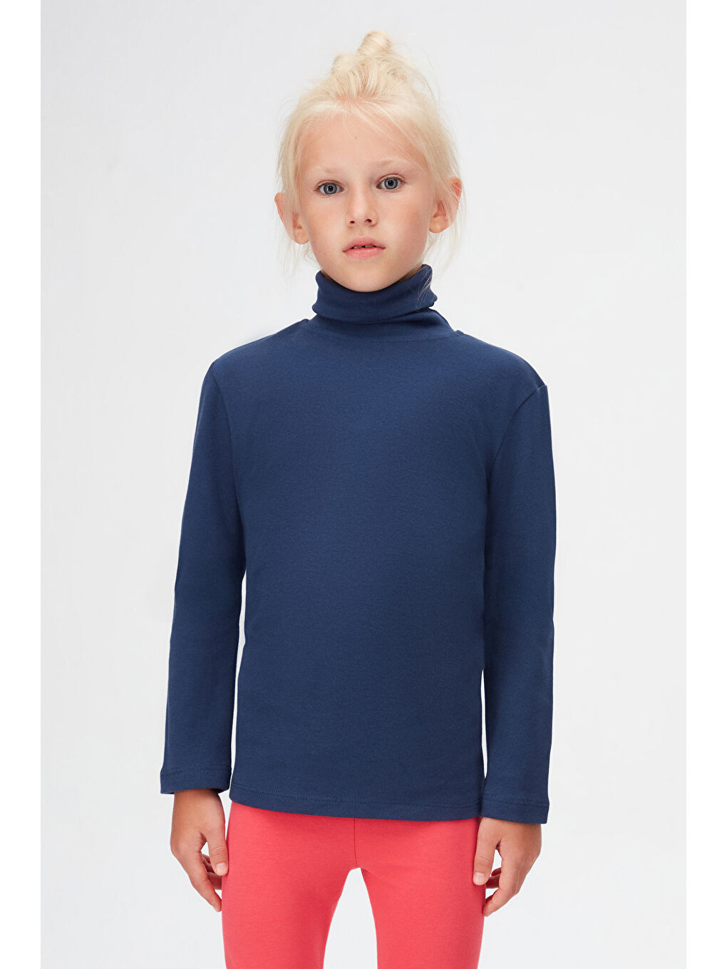 Açık Lacivert Kız Çocuk Tam Balıkçı Uzun Kol Tişört-1