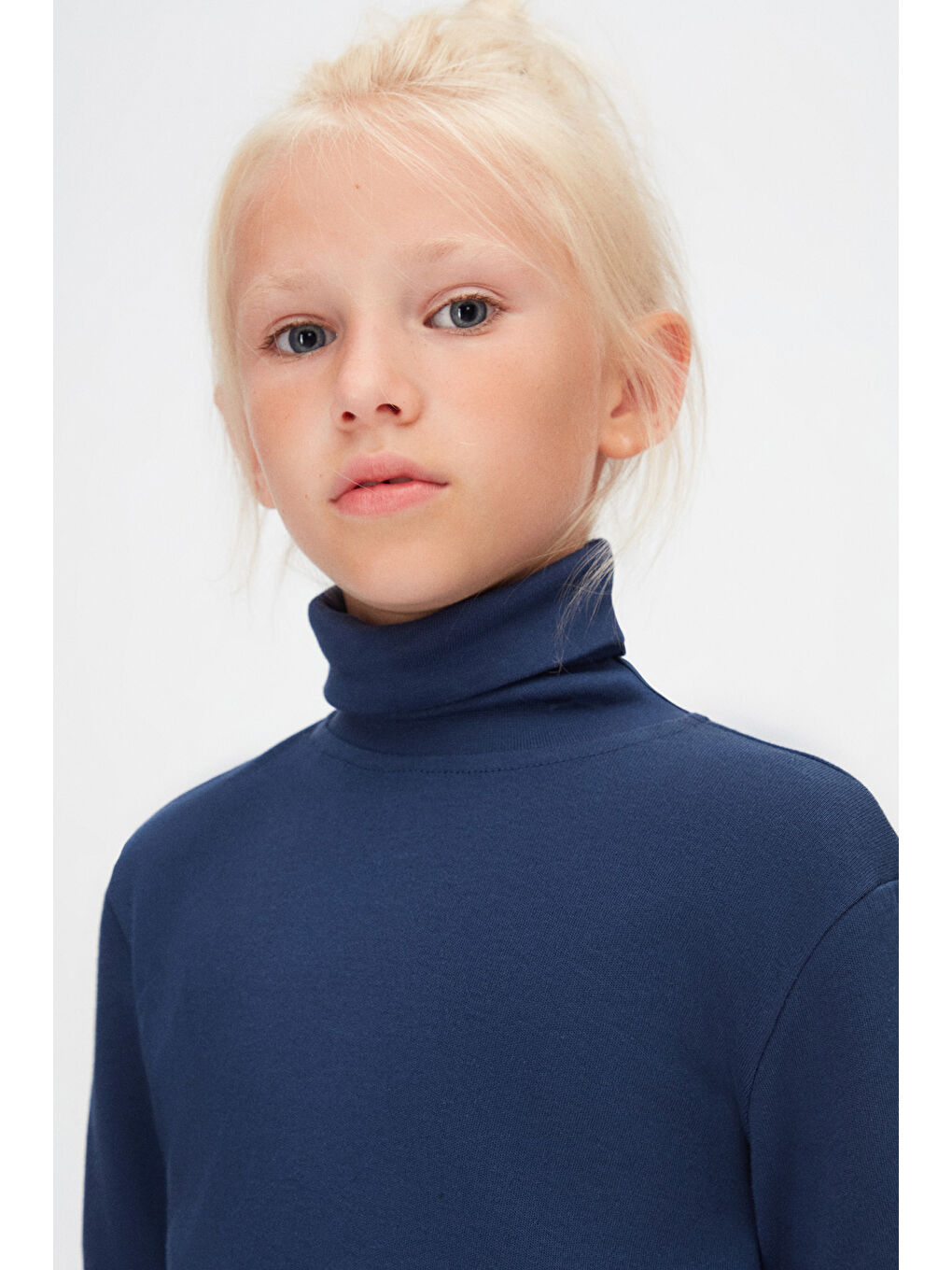 Açık Lacivert Kız Çocuk Tam Balıkçı Uzun Kol Tişört-2