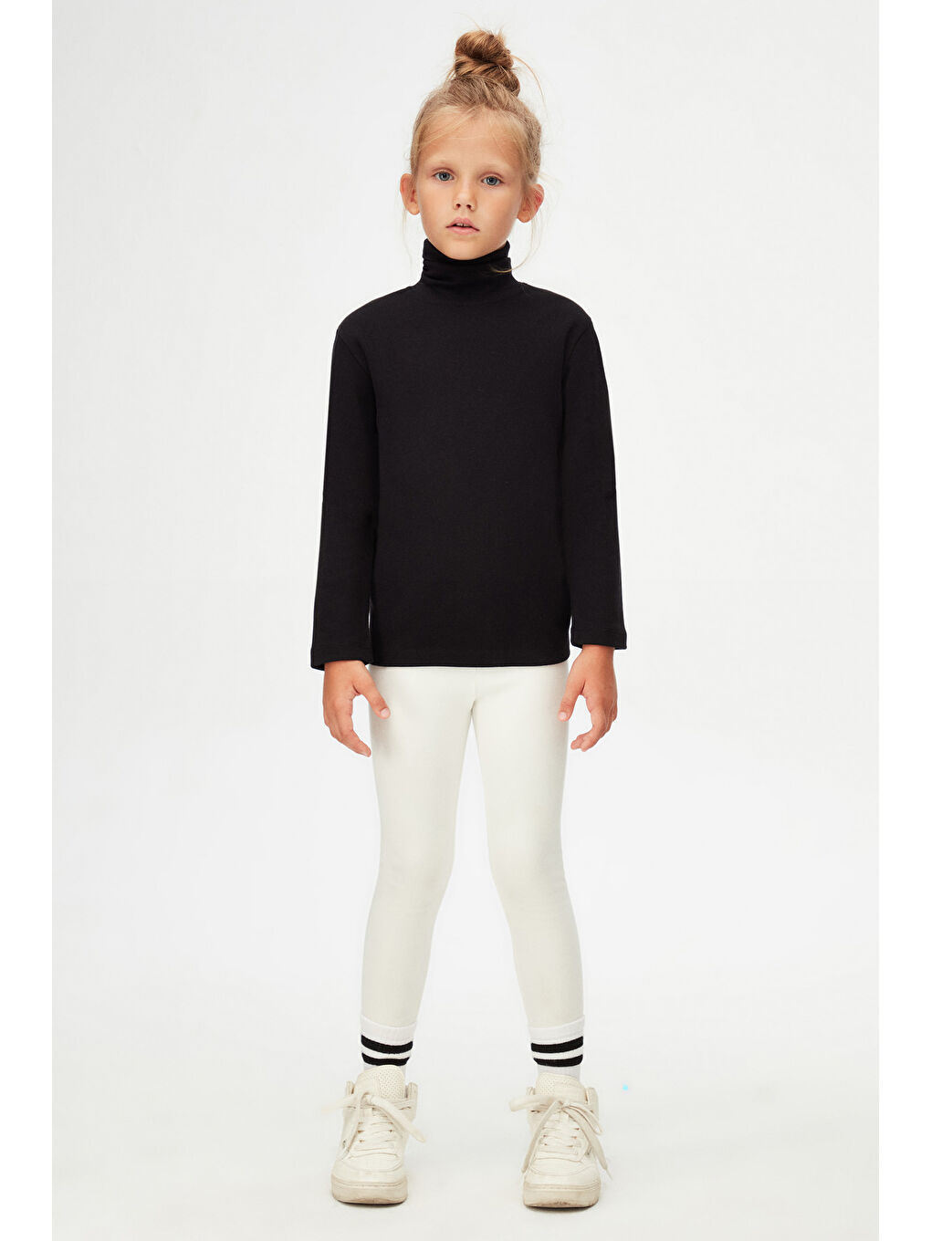 Siyah Basic Kışlık Tam Balıkçı Yaka Uzun Kollu Kız Çocuk Tişört