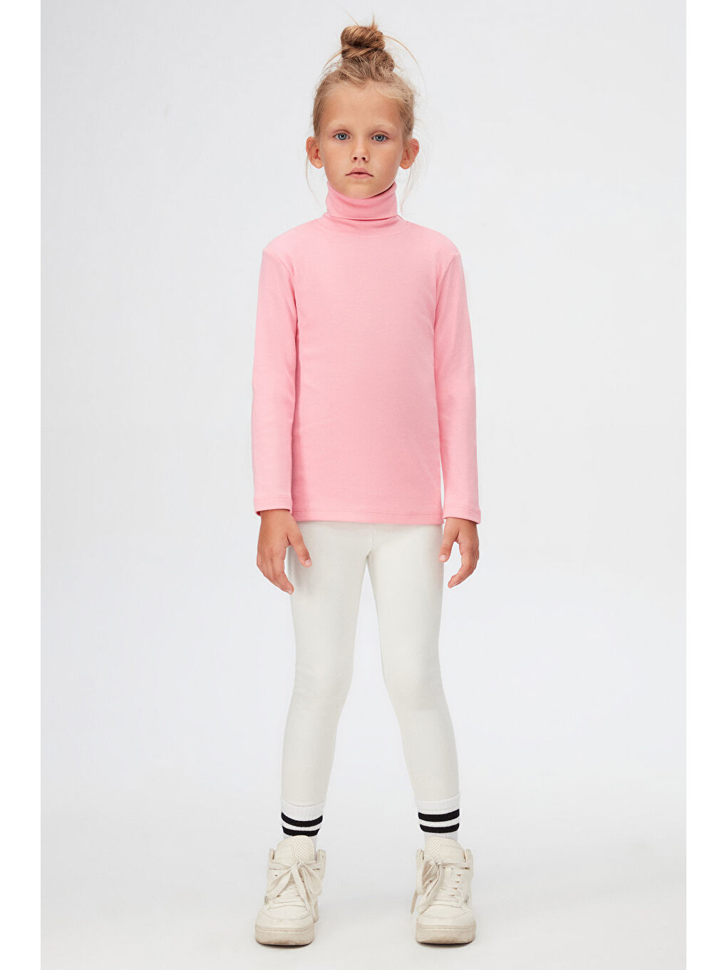 Pembe Basic Kışlık Tam Balıkçı Yaka Uzun Kollu Kız Çocuk Tişört