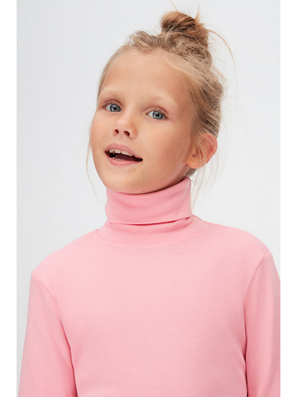 Pembe Basic Kışlık Tam Balıkçı Yaka Uzun Kollu Kız Çocuk Tişört-2