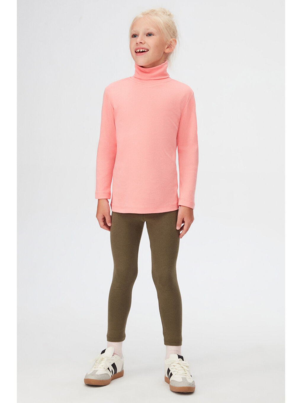 Pembe Somon Basic Kışlık Tam Balıkçı Yaka Uzun Kollu Kız Çocuk Tişört