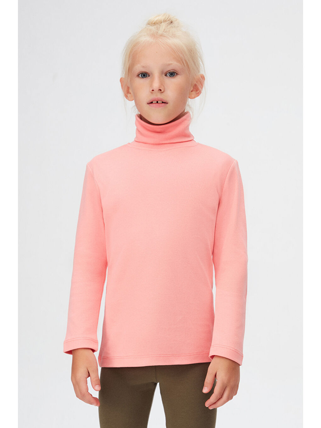 Pembe Somon Basic Kışlık Tam Balıkçı Yaka Uzun Kollu Kız Çocuk Tişört-1