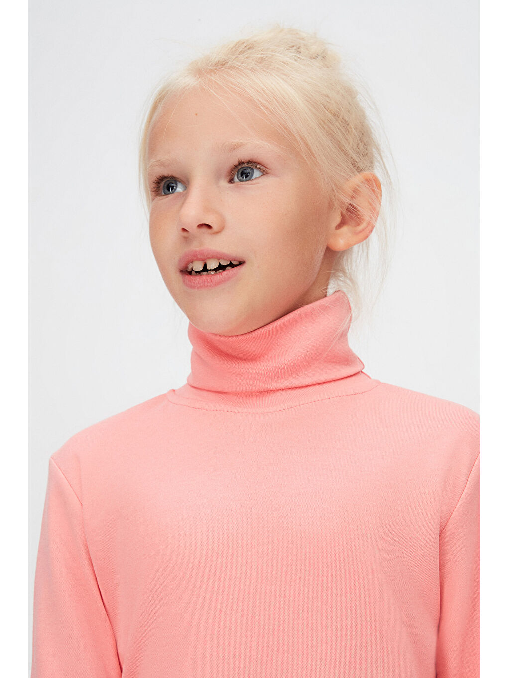 Pembe Somon Basic Kışlık Tam Balıkçı Yaka Uzun Kollu Kız Çocuk Tişört-2