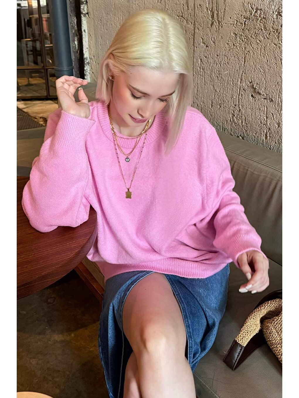 Fuşya Bisiklet Yaka Kadın Triko Kazak Mg2494-4