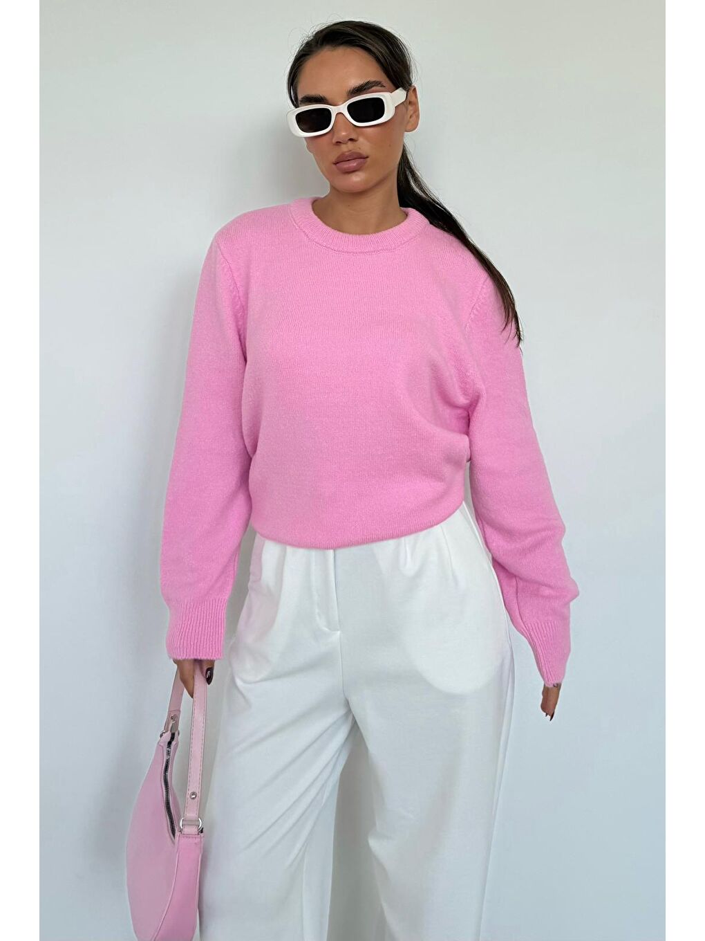 Fuşya Bisiklet Yaka Kadın Triko Kazak Mg2494-5