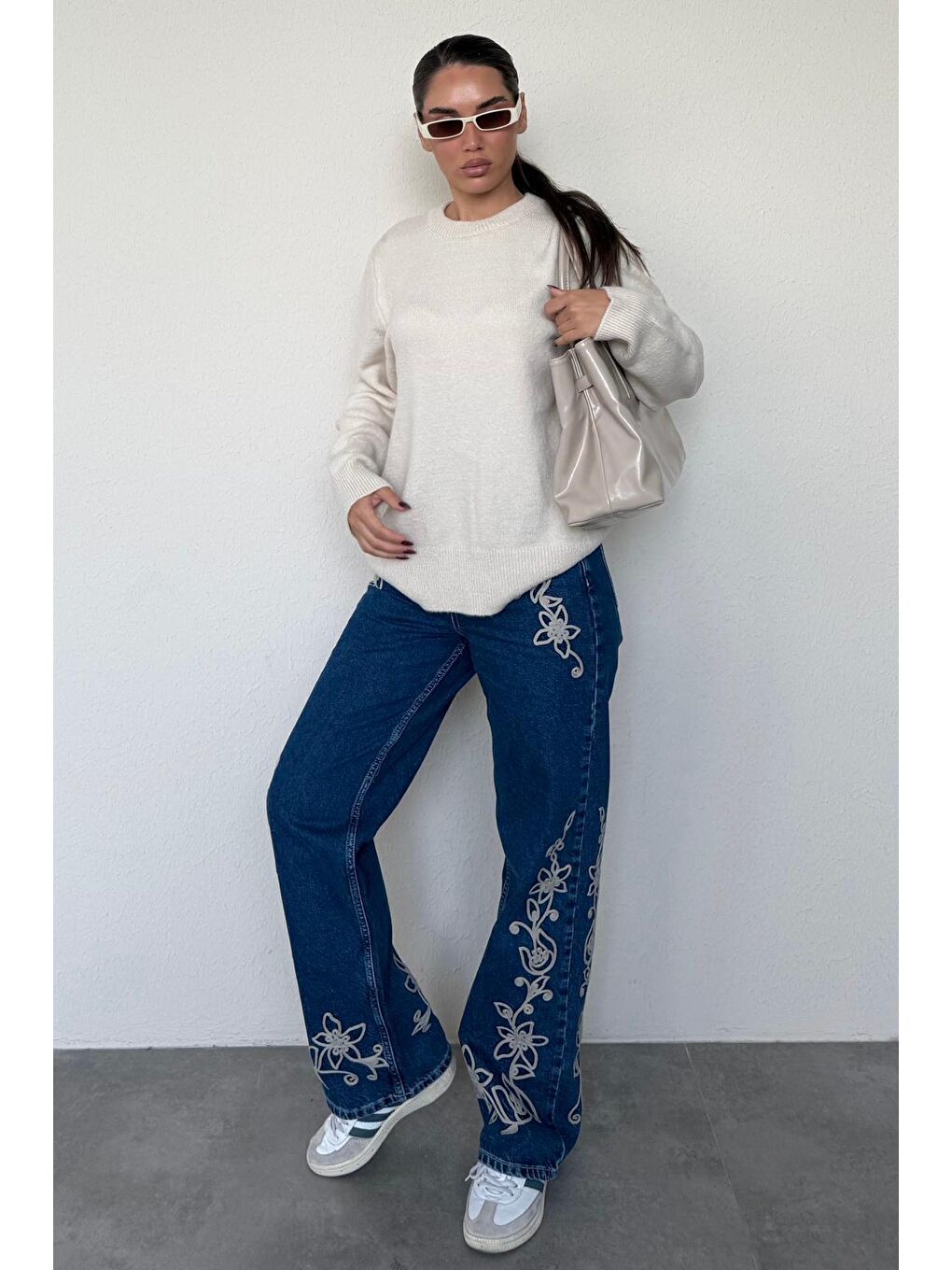 Bej Bisiklet Yaka Kadın Triko Kazak Mg2494-5