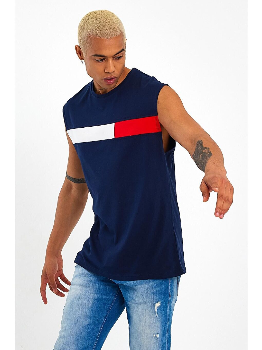 Lacivert Bisiklet Yaka Regular Fit Garnili Erkek Tişört SPR23AT346-2