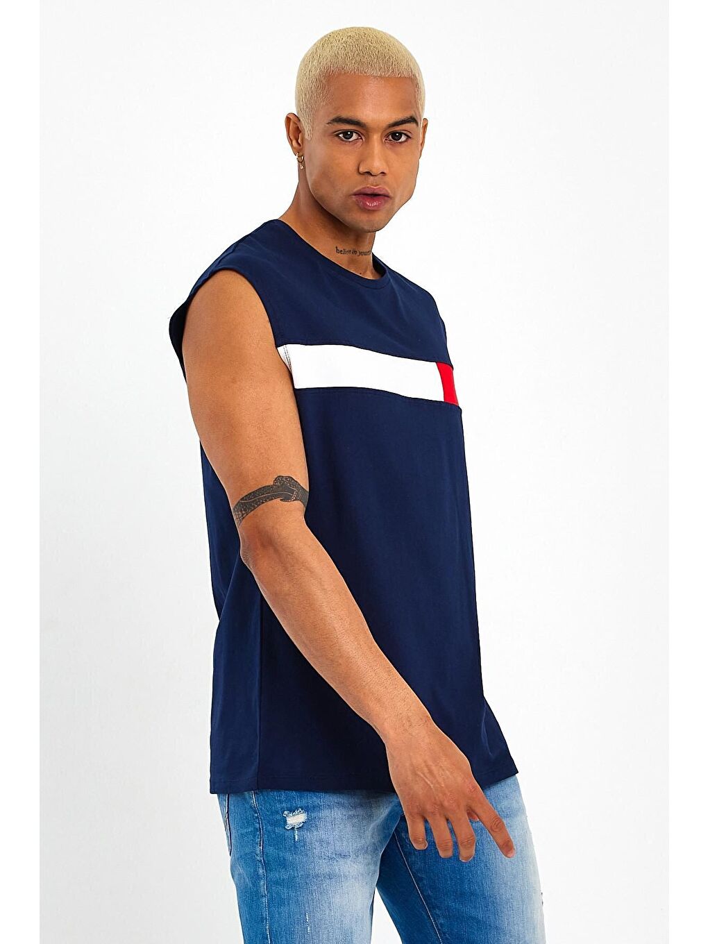 Lacivert Bisiklet Yaka Regular Fit Garnili Erkek Tişört SPR23AT346-3