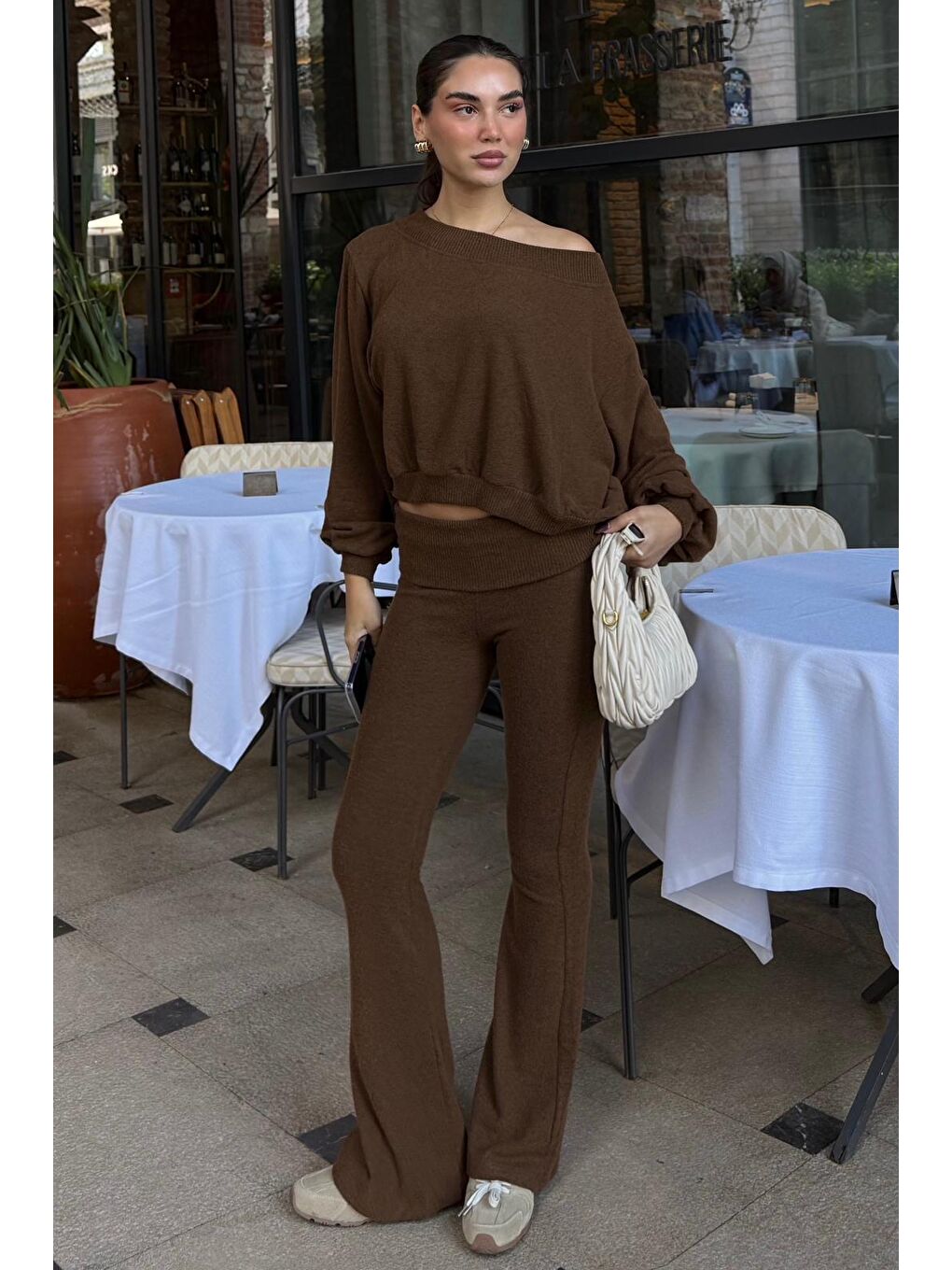 Kahverengi Bluz Pantolon İkili Takım Mg2289