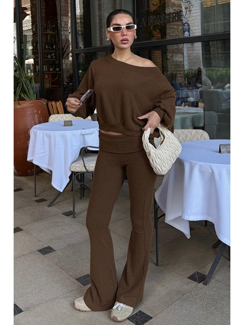 Kahverengi Bluz Pantolon İkili Takım Mg2289-2