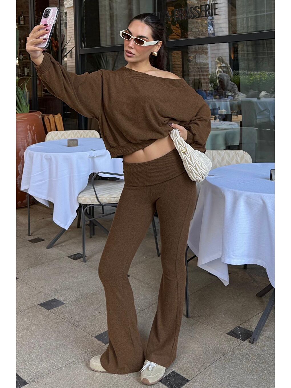 Kahverengi Bluz Pantolon İkili Takım Mg2289-9