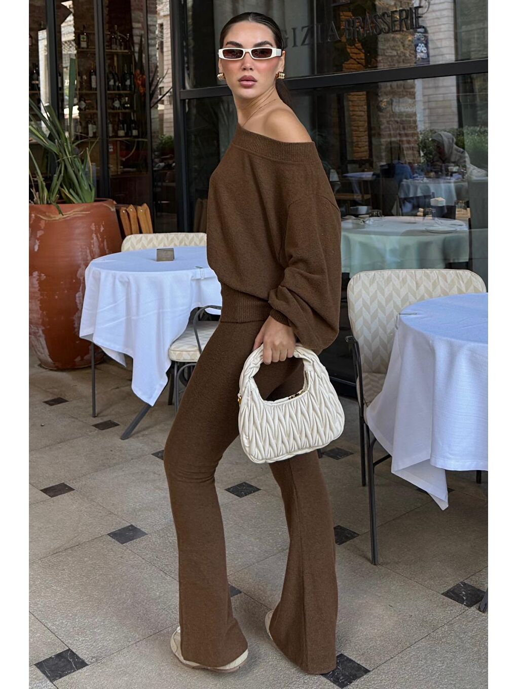 Kahverengi Bluz Pantolon İkili Takım Mg2289-10