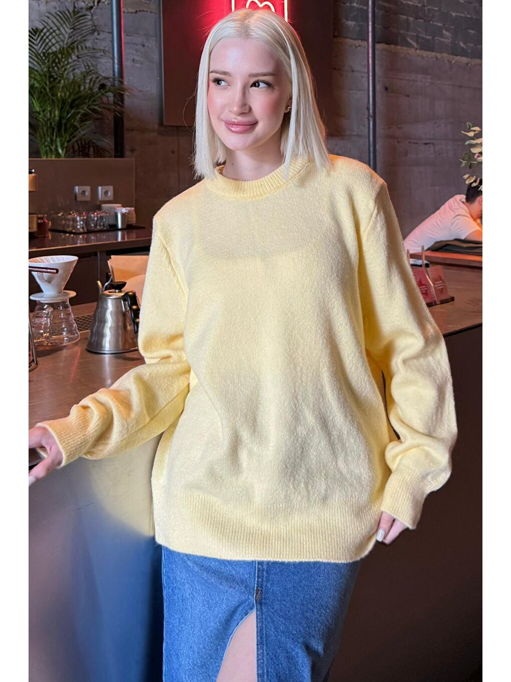 Sarı Bisiklet Yaka Kadın Triko Kazak Mg2494-1