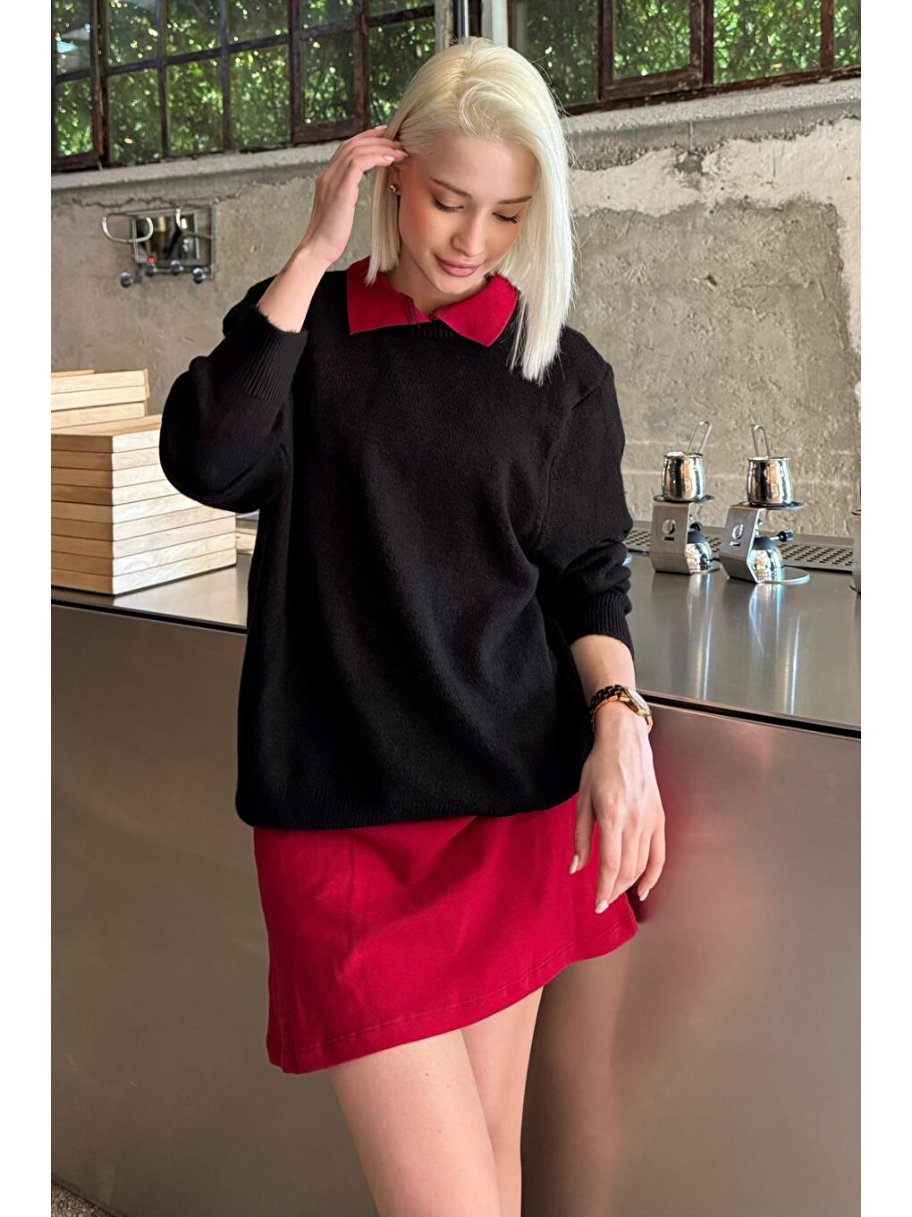 Siyah Bisiklet Yaka Kadın Triko Kazak Mg2494-8