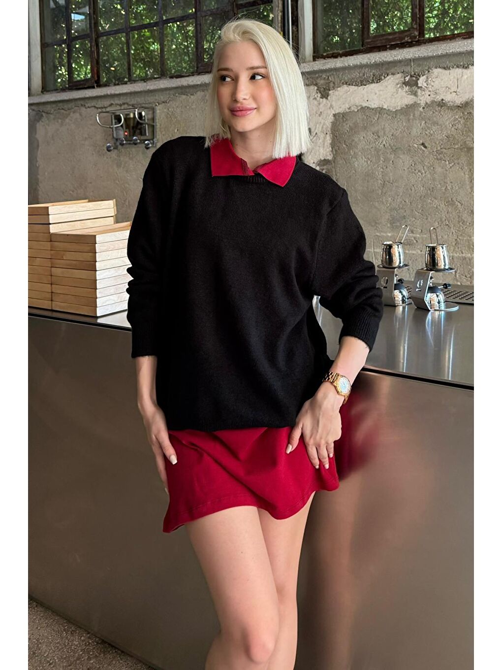 Siyah Bisiklet Yaka Kadın Triko Kazak Mg2494-9