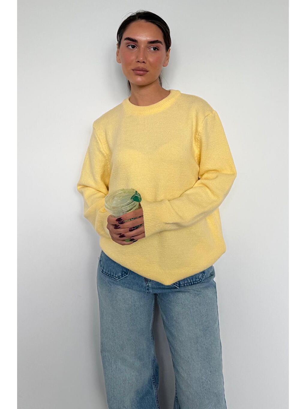 Sarı Bisiklet Yaka Kadın Triko Kazak Mg2494-7