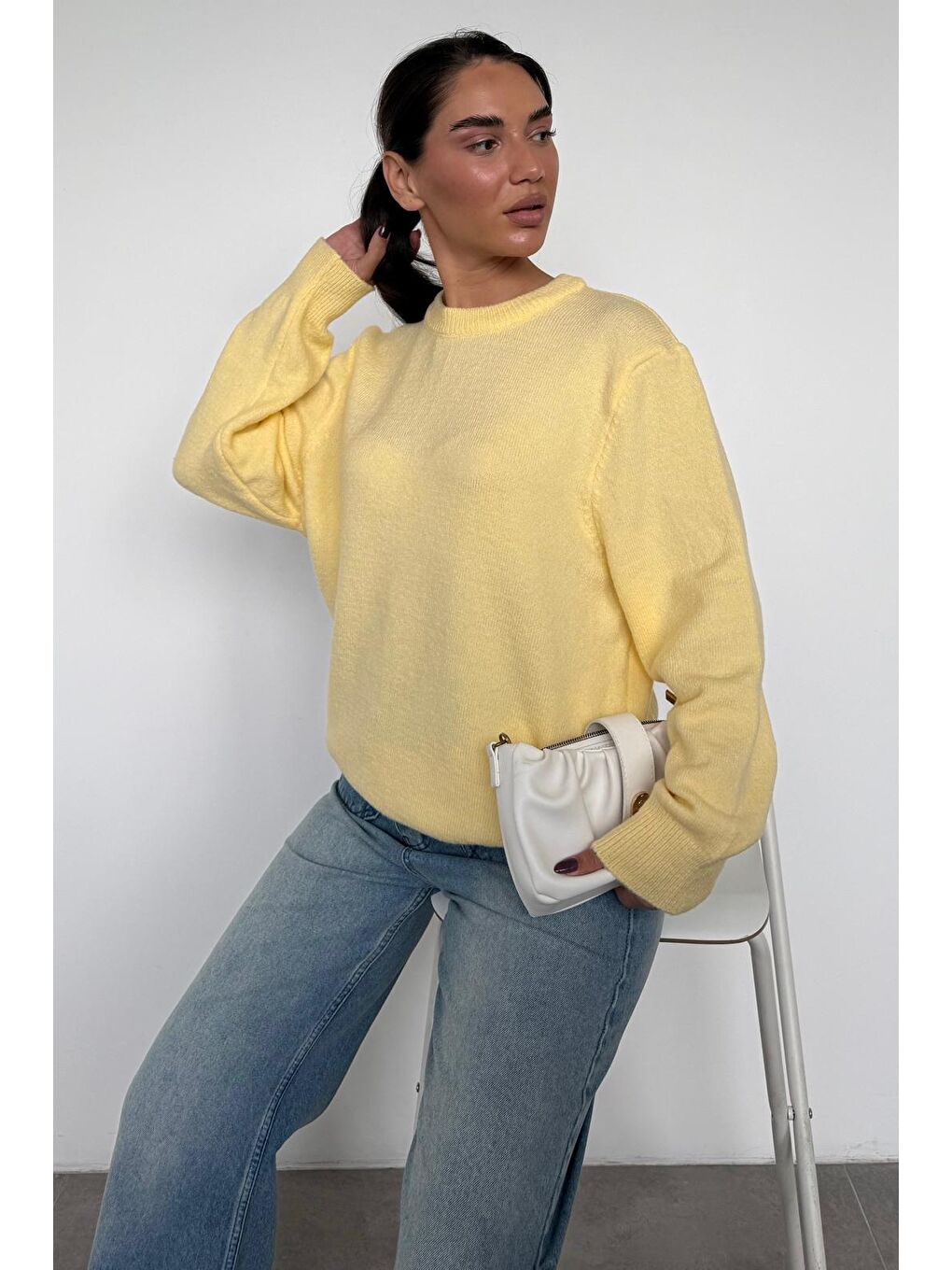 Sarı Bisiklet Yaka Kadın Triko Kazak Mg2494-8