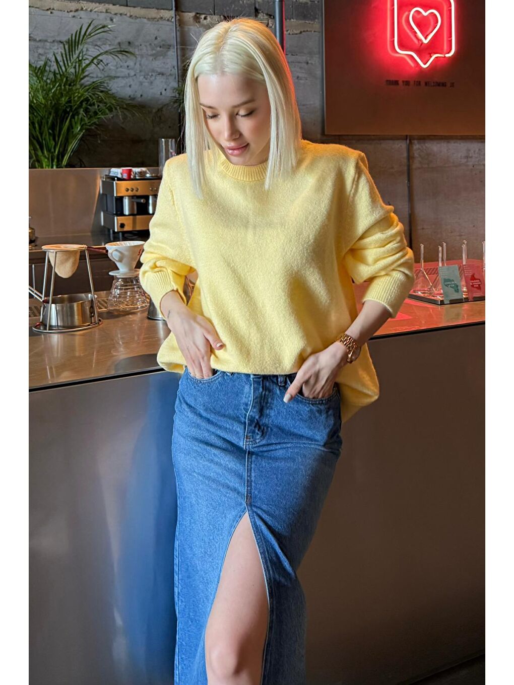 Sarı Bisiklet Yaka Kadın Triko Kazak Mg2494-10