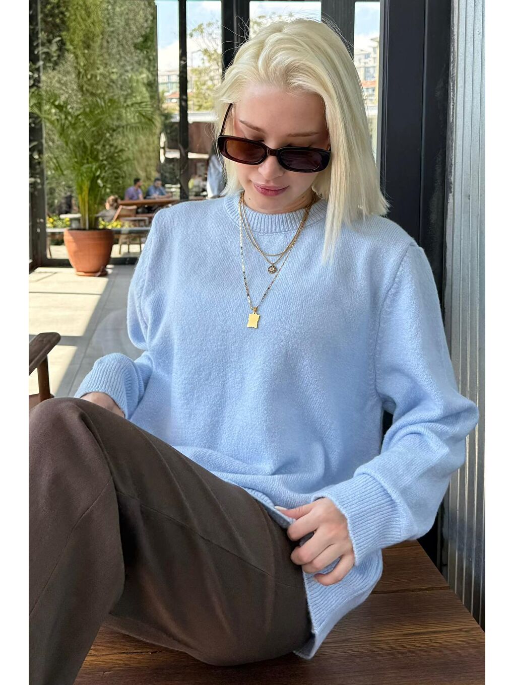 Bebe Mavisi Bisiklet Yaka Kadın Triko Kazak Mg2494-1