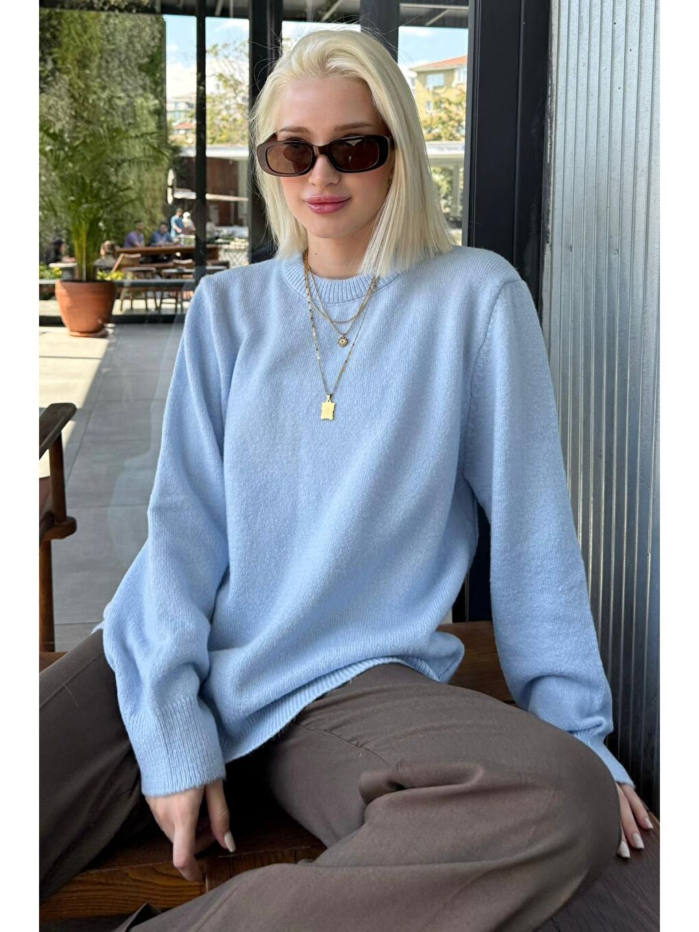 Bebe Mavisi Bisiklet Yaka Kadın Triko Kazak Mg2494-5