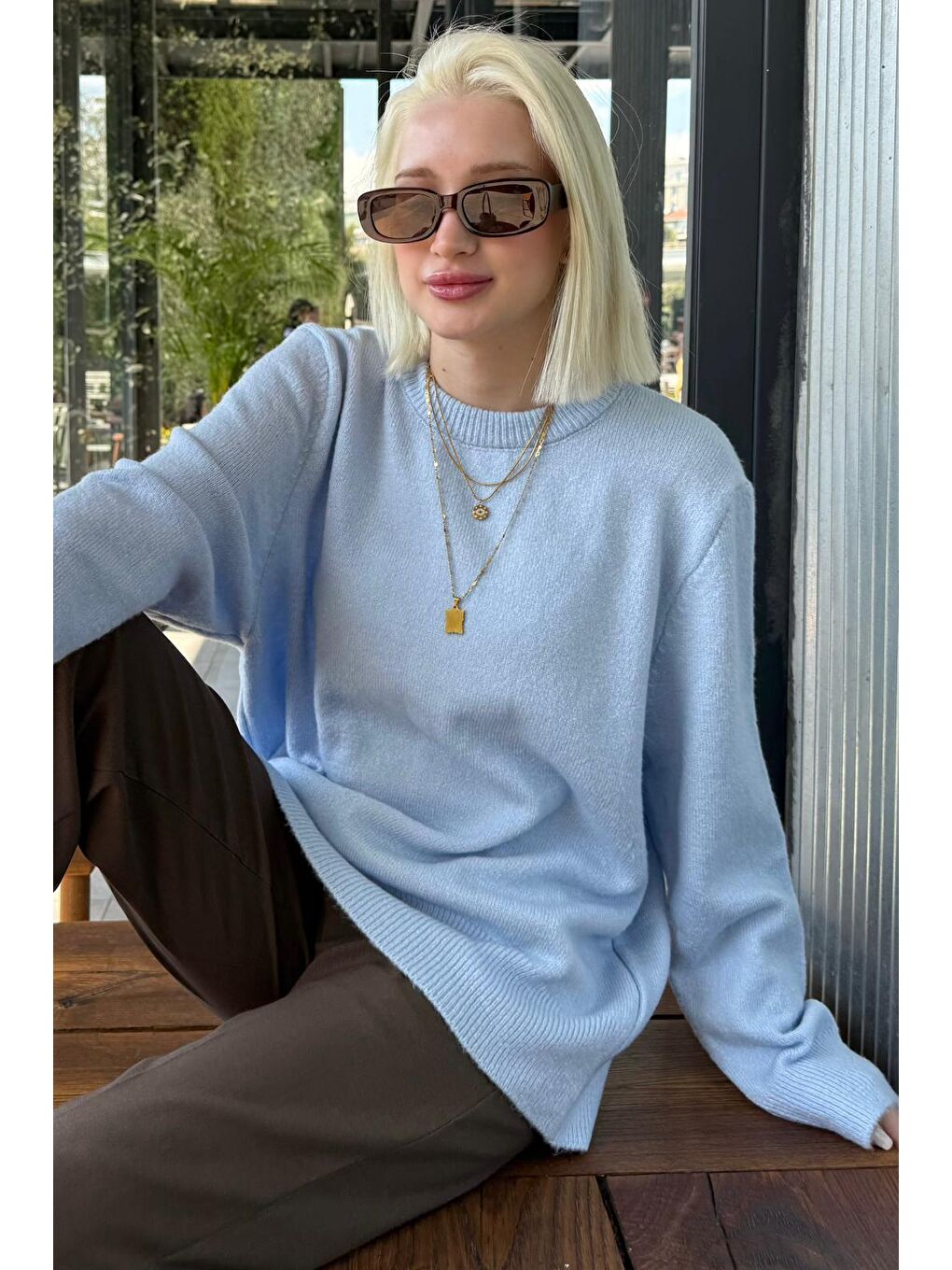 Bebe Mavisi Bisiklet Yaka Kadın Triko Kazak Mg2494-6