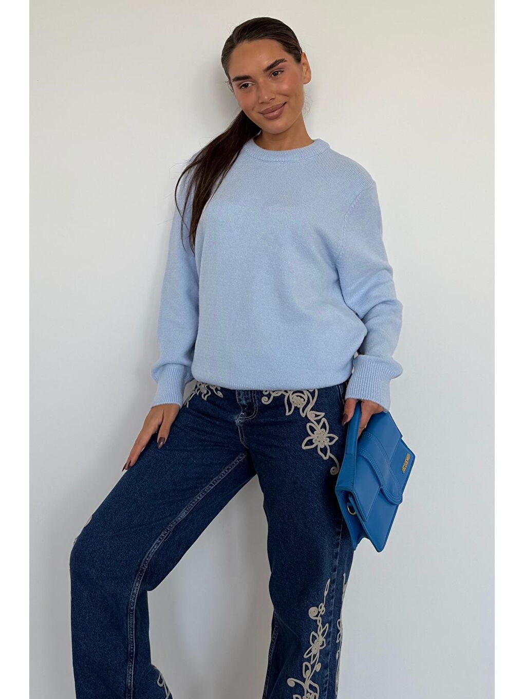 Bebe Mavisi Bisiklet Yaka Kadın Triko Kazak Mg2494-10