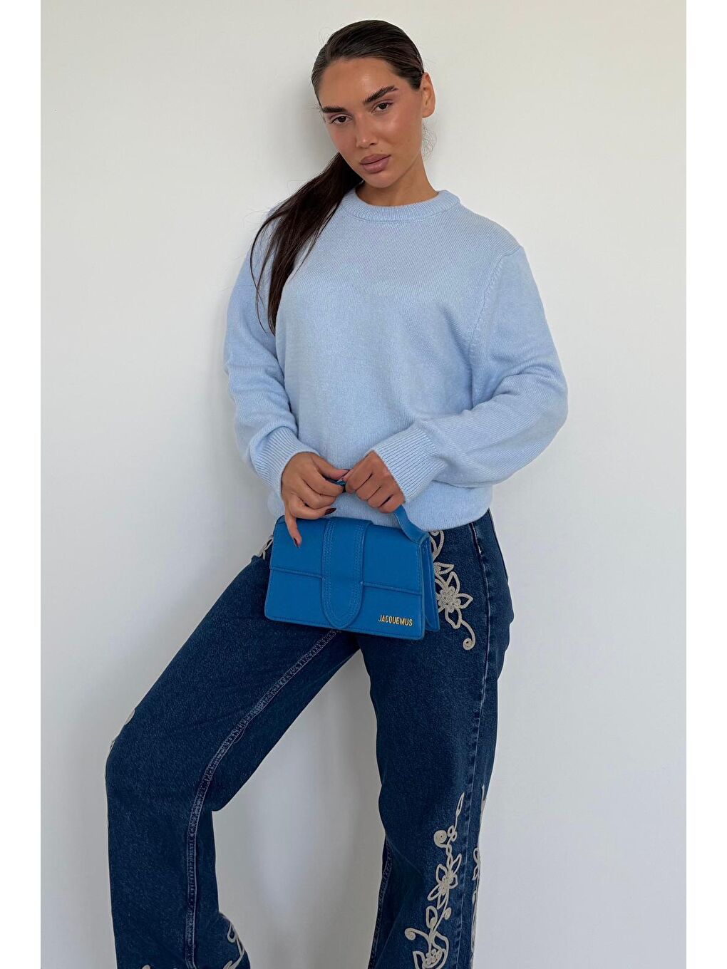 Bebe Mavisi Bisiklet Yaka Kadın Triko Kazak Mg2494-11