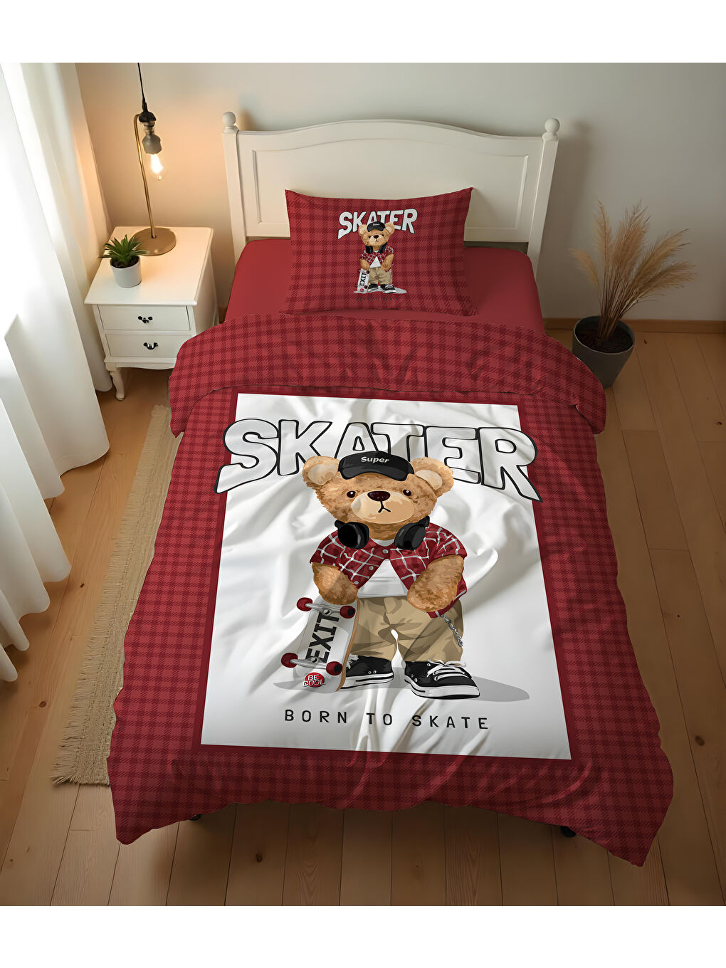 Karışık Tedy Desenli Çarşafsız 2 li Takım Baskılı Tek Kişilik Nevresim Takımı 160x220 cm-2