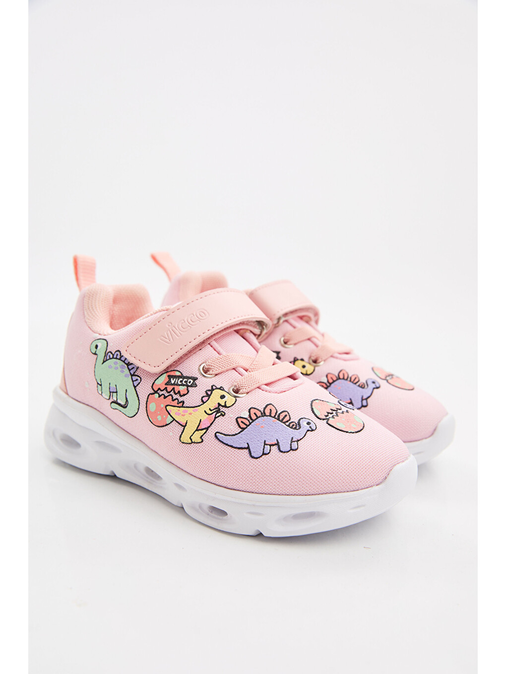 Pembe Dino Işıklı Kız Bebek Pudra Spor Ayakkabı-3
