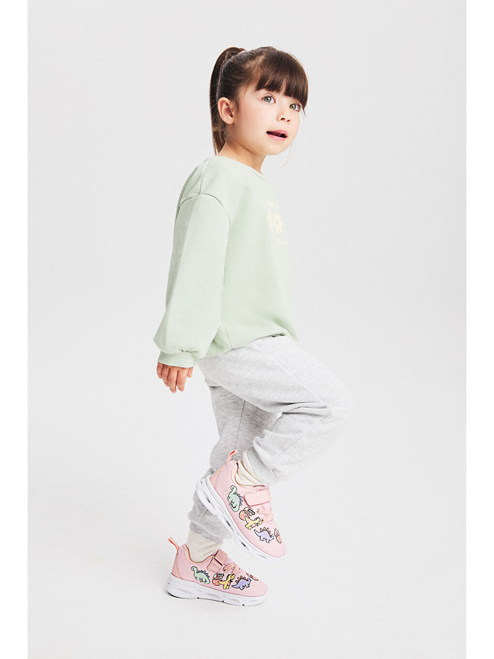 Pembe Dino Işıklı Kız Bebek Pudra Spor Ayakkabı-4