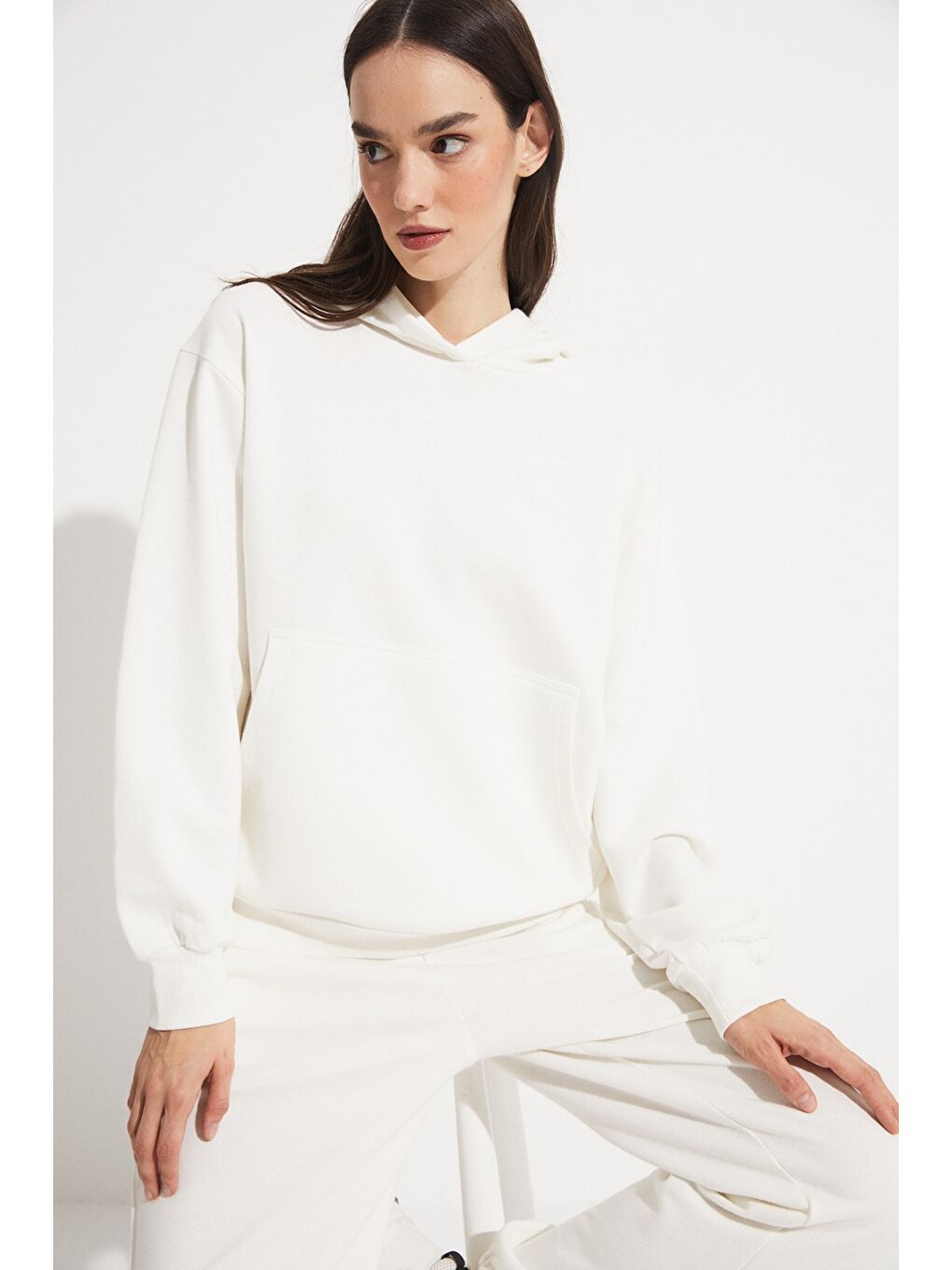 Joystar Ekru Kadın Basic Sweatshirt Hoodie - 3