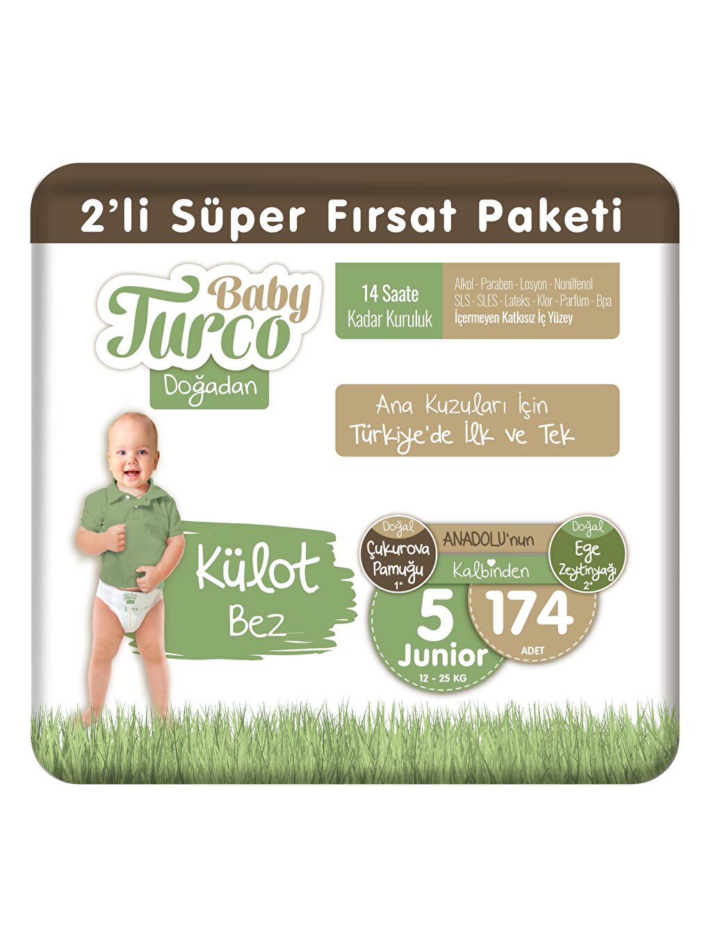 Doğadan 2'li Süper Fırsat Paketi Külot Bez 5 Numara Junior 174 Adet