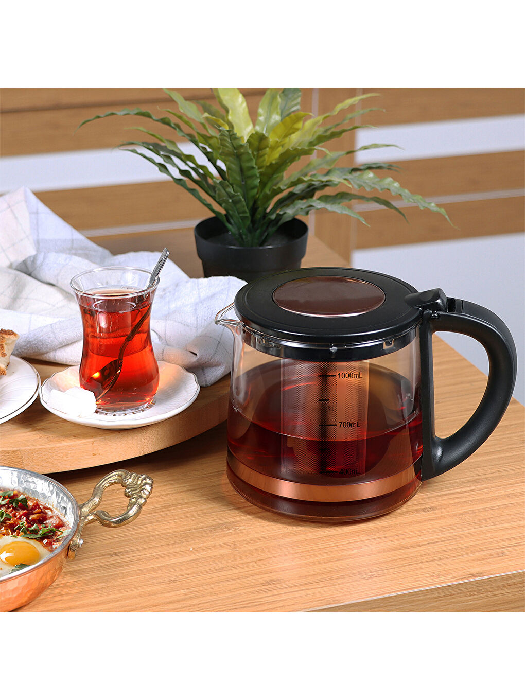 1 L Cam Demlikli 2 L Çelik Su Isıtıcılı Çay Makinesi DE23203SX-3