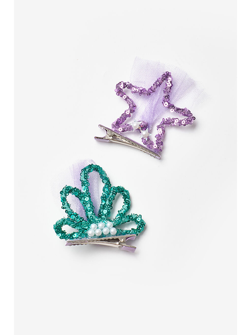 Lila Yıldız ve Midye Figürlü Kız Çocuk Klips Toka Set-3