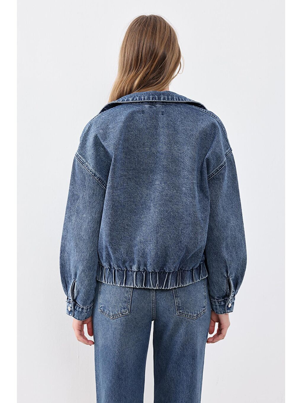 Pieces of Melon Koyu Mavi Cep Detaylı Denim Bomber Ceket - 1